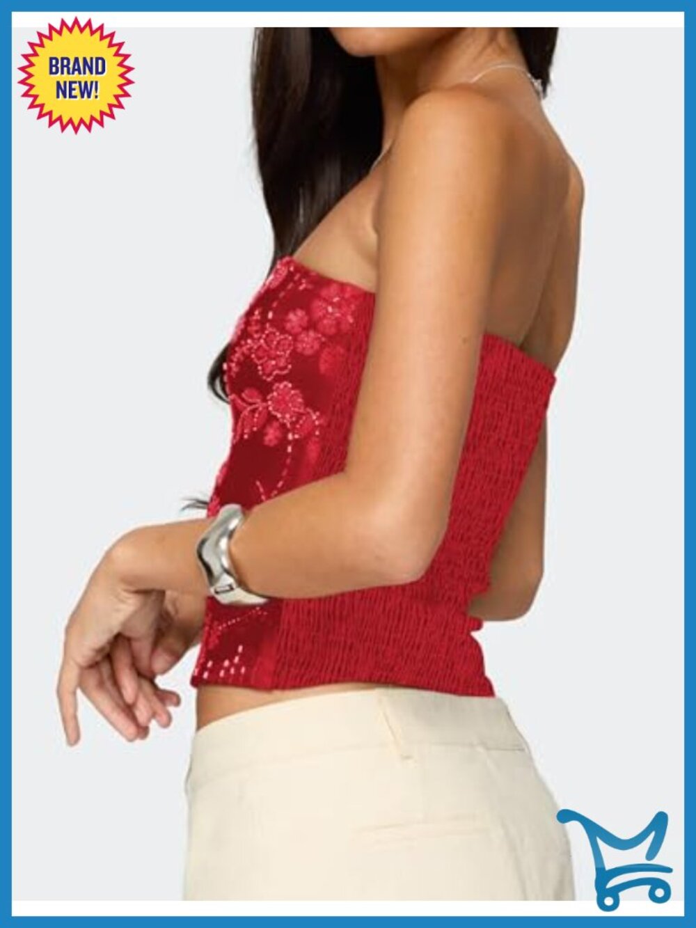 Sequin Tube Top Rhinestone Strapless Backless Sparkle Bandeau Top Y2K - Picture 3 of 6